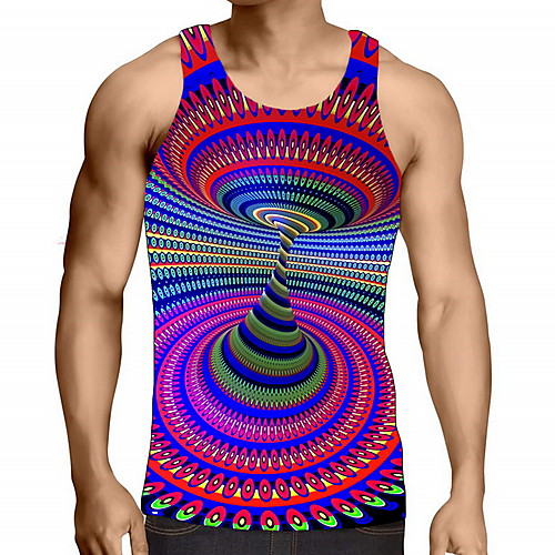 

Men's Tank Top Graphic Optical Illusion Print Sleeveless Daily Tops Rainbow