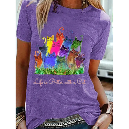 

Women's T-shirt Cartoon Round Neck Tops Basic Top Purple