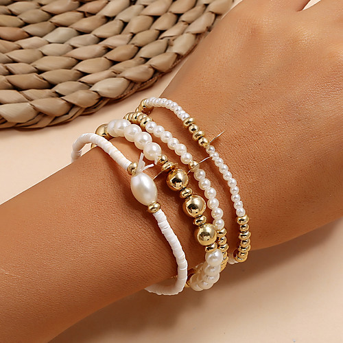 

4pcs Women's Bead Bracelet Vintage Bracelet Bracelet Beaded Lucky Simple Classic Trendy Fashion Boho Plastic Bracelet Jewelry Gold For Anniversary Gift Date Birthday Festival