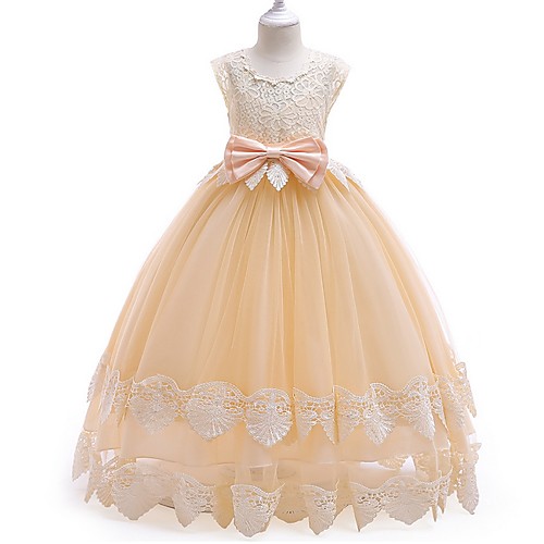 

Princess / Ball Gown Ankle Length Wedding / Party Flower Girl Dresses - Tulle Cap Sleeve Jewel Neck with Bow(s) / Tier / Appliques