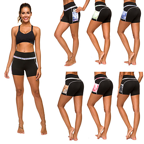 

Women's High Waist Yoga Shorts Pocket Fashion Black Purple Red Orange Green Elastane Yoga Running Fitness Shorts Sport Activewear Breathable Tummy Control Butt Lift Soft High Elasticity