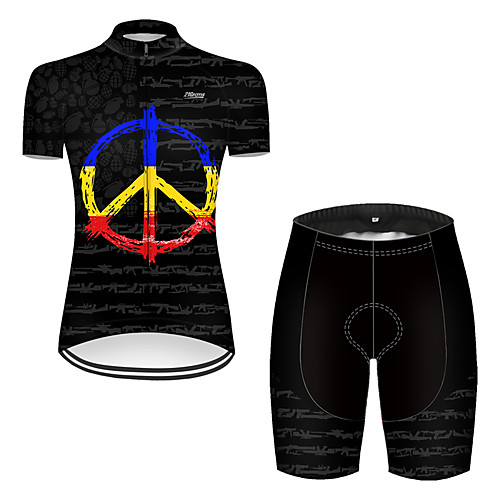 

21Grams Women's Short Sleeve Cycling Jersey with Shorts Nylon Polyester Black Gradient Peace & Love Bike Clothing Suit Breathable 3D Pad Quick Dry Ultraviolet Resistant Reflective Strips Sports Solid