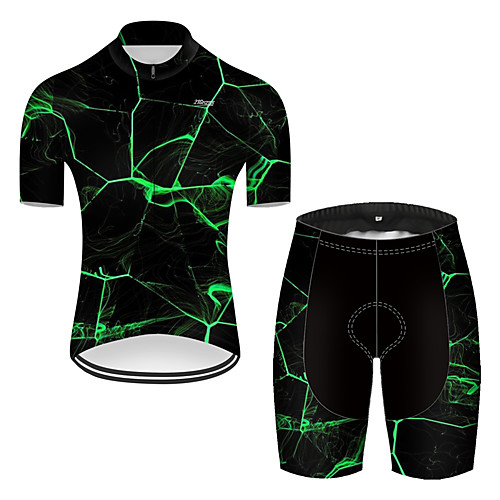 

21Grams Men's Short Sleeve Cycling Jersey with Shorts Nylon Polyester Black / Green 3D Lightning Gradient Bike Clothing Suit Breathable 3D Pad Quick Dry Ultraviolet Resistant Reflective Strips Sports