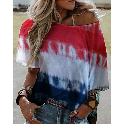 

Women's Tops Tie Dye T-shirt Off Shoulder Daily Summer Blue Purple Red Yellow Orange Green Gray S M L XL 2XL 3XL 4XL 5XL