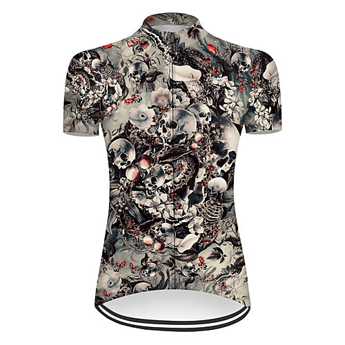 

21Grams Women's Short Sleeve Cycling Jersey Nylon Grey Novelty Skull Floral Botanical Bike Jersey Top Mountain Bike MTB Road Bike Cycling Breathable Quick Dry Sports Clothing Apparel / Micro-elastic