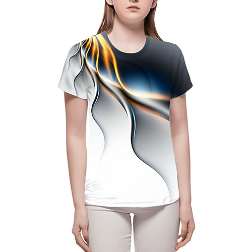 

Women's Tops Graphic 3D Print T-shirt - Print Round Neck Basic Daily Spring Summer White Blue Blushing Pink Green Rainbow S M L XL 2XL 3XL 4XL 5XL 6XL