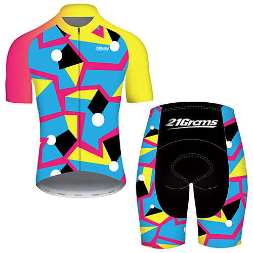 

21Grams Men's Short Sleeve Cycling Jersey with Shorts Nylon Polyester Black / Blue Polka Dot Stripes Patchwork Bike Clothing Suit Breathable 3D Pad Quick Dry Ultraviolet Resistant Reflective Strips