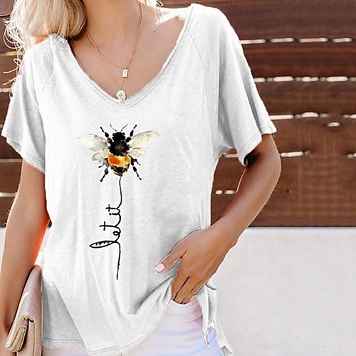 

Women's T-shirt Animal Tops V Neck Daily Summer White Blue Yellow Fuchsia Green Gray S M L XL 2XL 3XL 4XL 5XL
