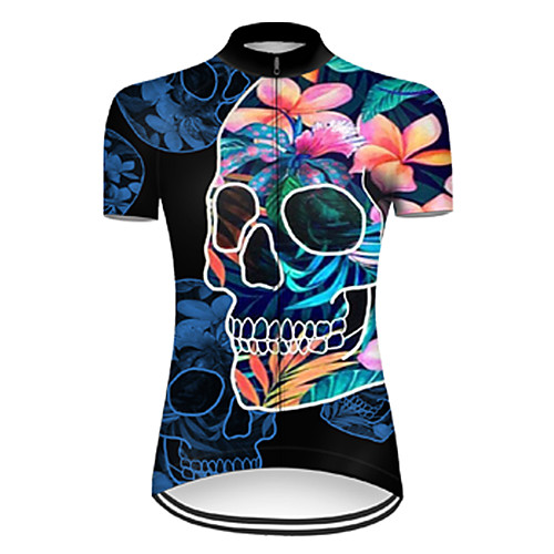 

21Grams Women's Short Sleeve Cycling Jersey Nylon RedBlue Gradient Skull Floral Botanical Bike Jersey Top Mountain Bike MTB Road Bike Cycling Breathable Quick Dry Sports Clothing Apparel