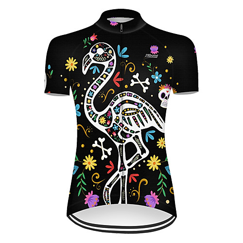 

21Grams Women's Short Sleeve Cycling Jersey Nylon BlackWhite Flamingo Floral Botanical Animal Bike Jersey Top Mountain Bike MTB Road Bike Cycling Quick Dry Breathable Sports Clothing Apparel