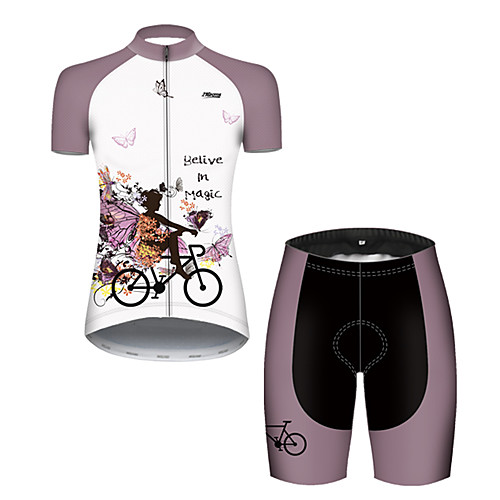 

21Grams Women's Short Sleeve Cycling Jersey with Shorts Nylon Polyester GrayWhite Butterfly Floral Botanical Bike Clothing Suit Breathable 3D Pad Quick Dry Ultraviolet Resistant Reflective Strips