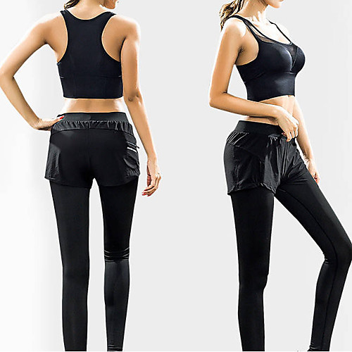 

Women's Yoga Pants 2 in 1 Pocket Fashion Black Elastane Yoga Running Fitness Bottoms Sport Activewear Comfy Breathable Quick Dry Soft