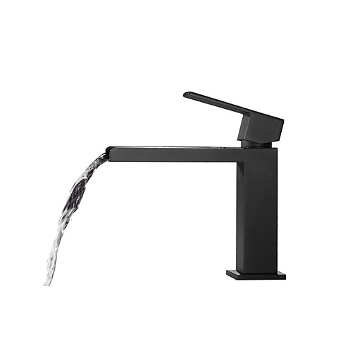 

Bathroom Sink Faucet - Black Waterfall Basin Faucet Painted Finishes Centerset Single Handle One Hole Bath Taps Deck Mounted Vanity Vessel Sink Washbasin Mixer Tap