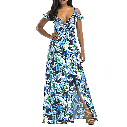

Women's Swing Dress Maxi long Dress - Short Sleeves Geometric Backless Split Summer Casual Mumu 2020 White Blue S M L XL