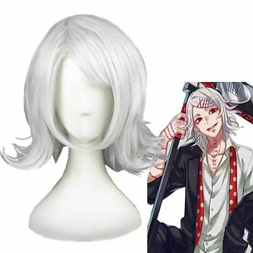 

Cosplay Wig Juuzou Suzuya Tokyo Ghoul Curly Cosplay Asymmetrical Wig Short Silver grey Synthetic Hair 16 inch Women's Anime Cosplay Best Quality Silver