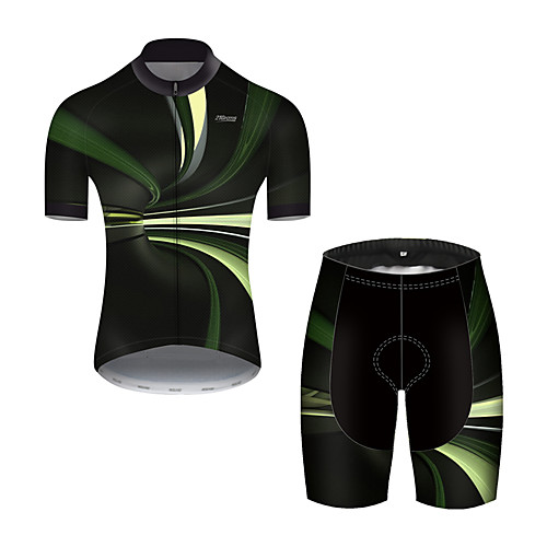 

21Grams Men's Short Sleeve Cycling Jersey with Shorts Black / Green Bike Breathable Sports Patterned Mountain Bike MTB Road Bike Cycling Clothing Apparel / Stretchy