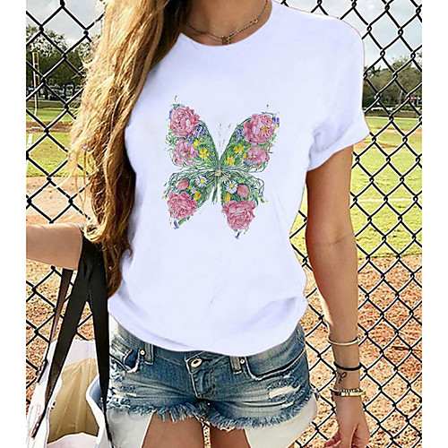 

Women's T-shirt Graphic Tops - Print Round Neck Basic Daily Spring Summer White XS S M L XL 2XL 3XL 4XL