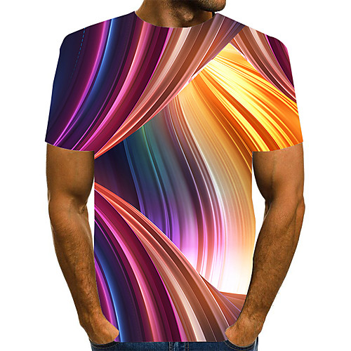 

Men's T shirt Graphic Plus Size Print Short Sleeve Daily Tops Streetwear Exaggerated Rainbow