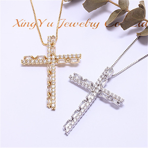 

Women's Synthetic Diamond Necklace Cross Artistic Classic Copper Gold Silver 55 cm Necklace Jewelry 1pc For Anniversary Street Festival