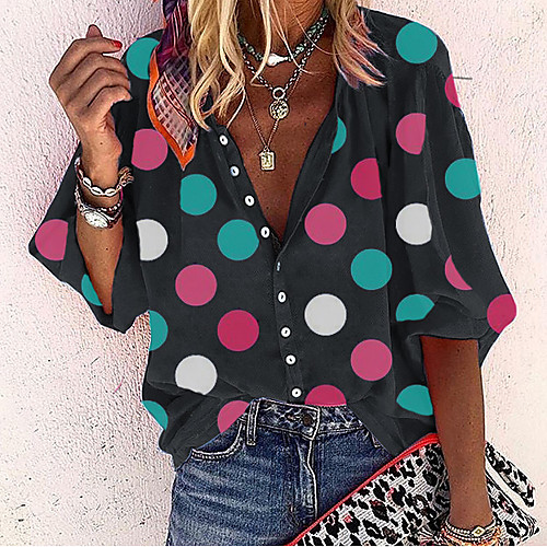 

Women's Shirt Polka Dot Tops - Print V Neck Basic Daily Black M L XL 2XL 3XL