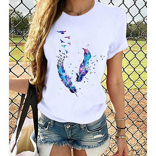 

Women's Tops Graphic T-shirt - Print Round Neck Basic Daily Spring Summer White XS S M L XL 2XL 3XL 4XL