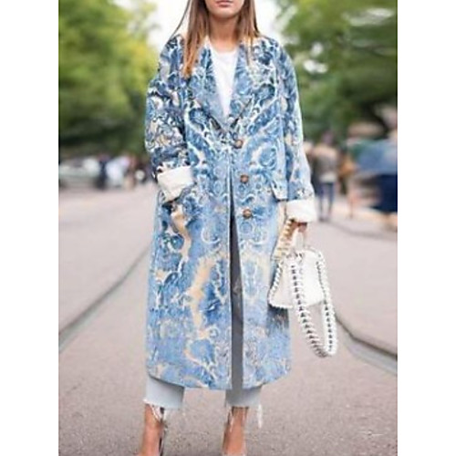 

Women's Coat Daily Going out Regular Geometric Blue / Red S / M / L