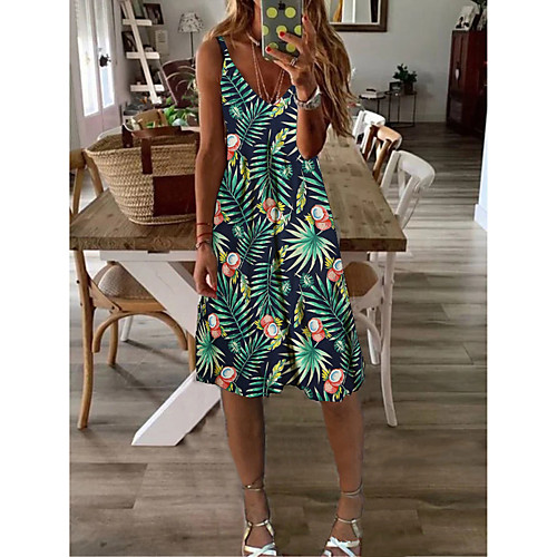 

Women's A-Line Dress Knee Length Dress - Sleeveless Floral Print Summer Casual Daily 2020 Black M L XL XXL XXXL