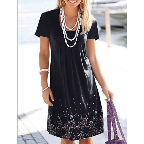 

Women's A-Line Dress Knee Length Dress - Short Sleeves Floral Summer Casual 2020 Black Red Light Blue S M L XL XXL XXXL XXXXL XXXXXL