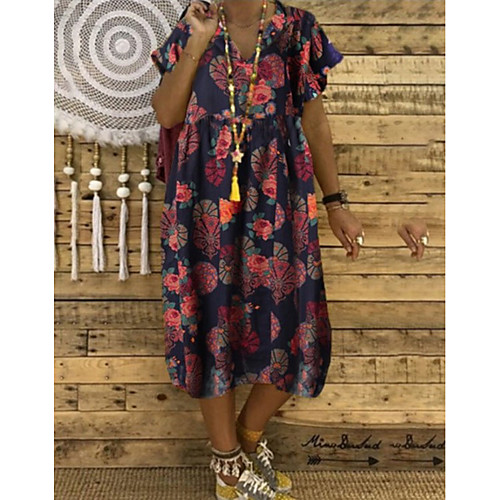 

Women's A-Line Dress Midi Dress - Short Sleeves Floral Summer Casual 2020 Black M L XL XXL XXXL XXXXL XXXXXL