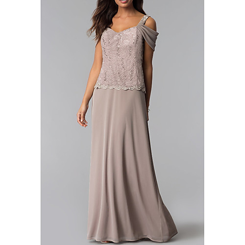 

Sheath / Column Mother of the Bride Dress Sexy V Neck Floor Length Chiffon Lace Sleeveless with Criss Cross 2021