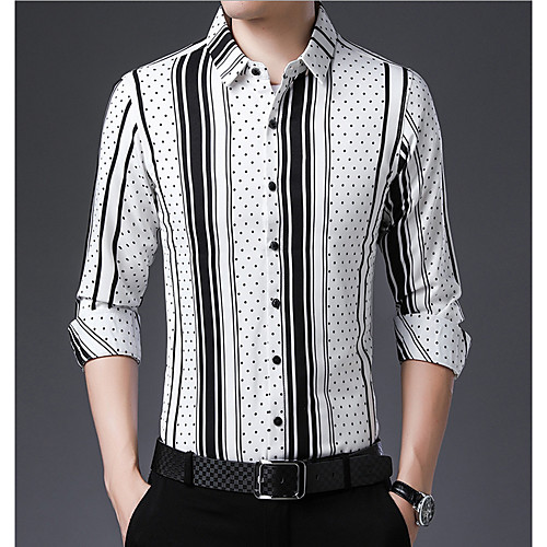 

Men's Shirt Striped Short Sleeve Daily Tops White Black / Long Sleeve
