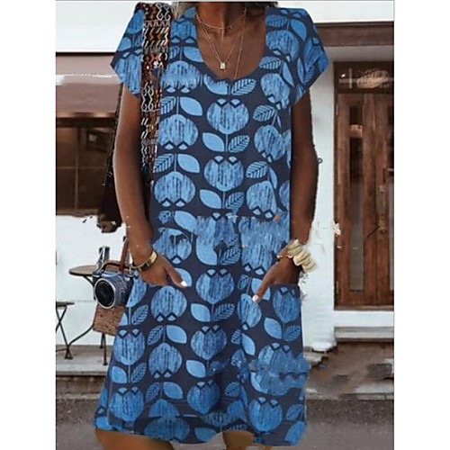 

Women's A-Line Dress Knee Length Dress - Short Sleeves Print Summer Casual Mumu 2020 Blue Light Blue S M L XL XXL XXXL XXXXXL