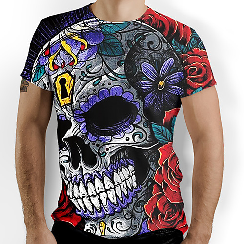 

Men's Graphic Skull Print T-shirt Daily Rainbow
