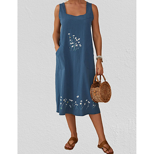 

Women's A-Line Dress Midi Dress - Sleeveless Floral Summer Casual Mumu 2020 Black Blue Khaki L XL XXL XXXL XXXXL XXXXXL