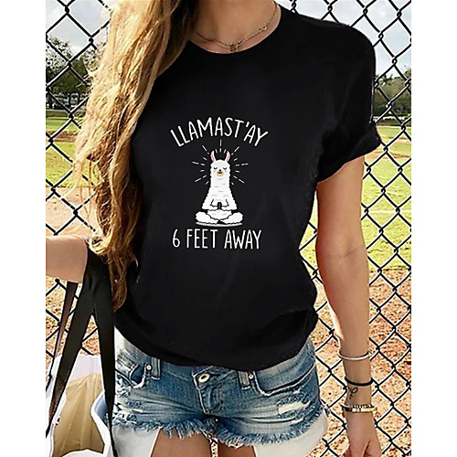 

Women's T-shirt Graphic Tops - Print Round Neck Loose Cotton Basic Daily Summer Black S M L XL 2XL 3XL 4XL