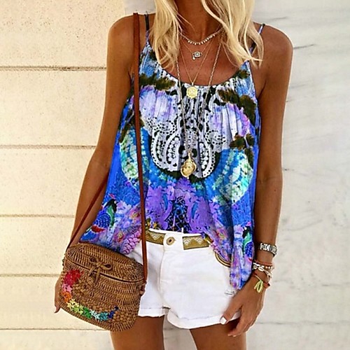 

Women's Tops Floral Blouse V Neck Daily Summer Blue Red Yellow S M L XL 2XL 3XL