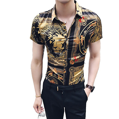 

Men's Graphic Print Shirt Sexy Street chic Daily Going out Gold
