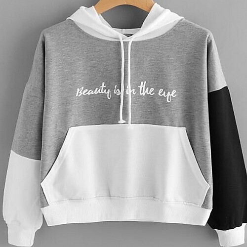 

Women's Hoodie Color Block Basic Gray S M L XL XXL