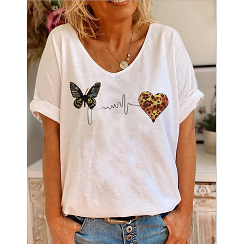 

Women's T-shirt Graphic Tops V Neck Daily Summer White S M L XL 2XL