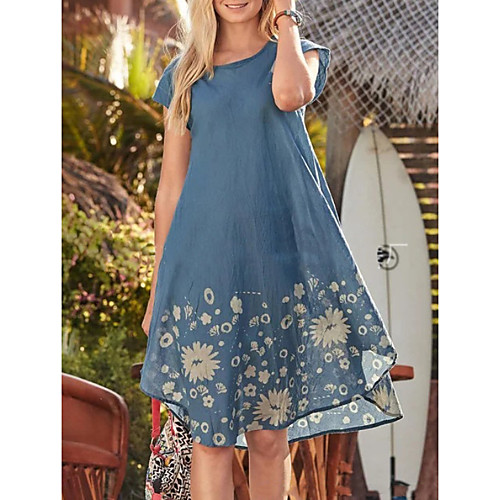 

Women's A-Line Dress Knee Length Dress - Short Sleeves Floral Summer Casual 2020 Black Purple Light Blue S M L XL XXL XXXL XXXXL XXXXXL