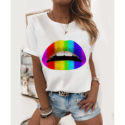 

Women's T-shirt Graphic Tops - Print Round Neck Basic Daily Spring Summer White XS S M L XL 2XL 3XL 4XL