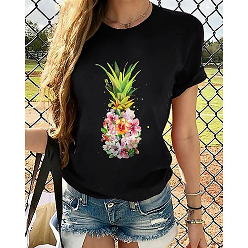 

Women's T-shirt Graphic Tops - Print Round Neck Loose Cotton Basic Daily Summer Black S M L XL 2XL 3XL 4XL