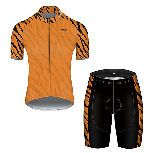 

21Grams Men's Short Sleeve Cycling Jersey with Shorts Black / Orange Camo / Camouflage Bike Breathable Sports Patterned Mountain Bike MTB Road Bike Cycling Clothing Apparel / Stretchy