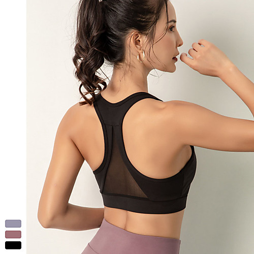 

Women's Sports Bra High Support Patchwork Wireless Fashion Black Purple Blue Mesh Yoga Running Fitness Top Sport Activewear Breathable High Impact Quick Dry Comfortable Freedom Stretchy