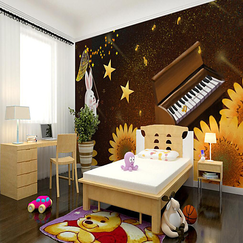 

Art Deco Custom Self Adhesive Mural Ghost Festival Pumpkin Catching Star Rabbit Children Cartoon Style Suitable For Bedroom
