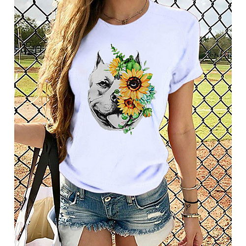 

Women's Tops Graphic T-shirt - Print Round Neck Basic Daily Spring Summer White XS S M L XL 2XL 3XL 4XL