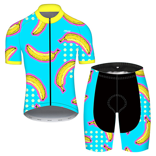 

21Grams Men's Short Sleeve Cycling Jersey with Shorts Nylon Polyester BlueYellow Fruit Banana Bike Clothing Suit Breathable 3D Pad Quick Dry Ultraviolet Resistant Reflective Strips Sports Fruit