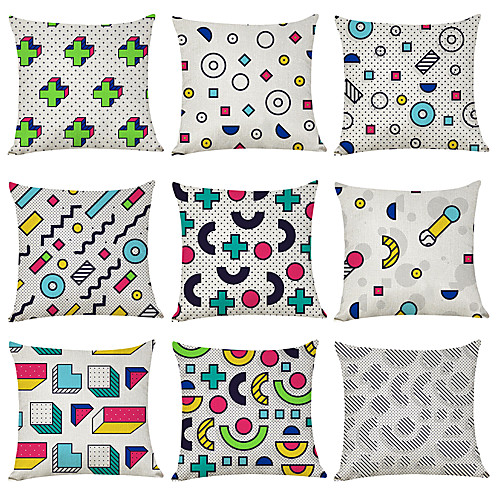 

9 pcs Linen Pillow Cover, Geometric Geometic Casual Modern Square Traditional Classic