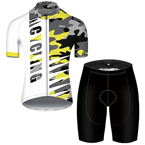 

21Grams Men's Short Sleeve Cycling Jersey with Shorts Nylon Polyester Black / Yellow Patchwork Camo / Camouflage Bike Clothing Suit Breathable 3D Pad Quick Dry Ultraviolet Resistant Reflective Strips