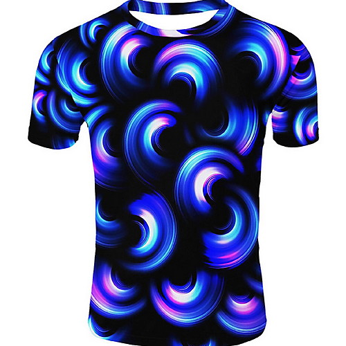 

Men's T shirt Graphic Optical Illusion Print Short Sleeve Daily Tops Blue